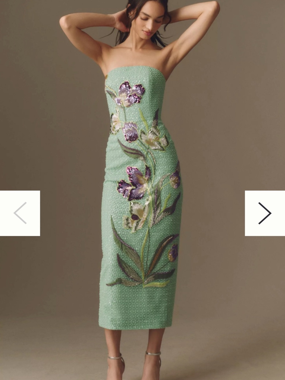 Strapless Mint Green Floral Sequin Midi Dress